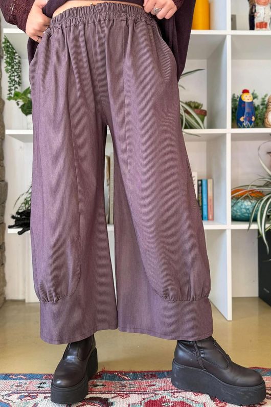 Bennie Quirky Barrel Pant Aubergine Pin Stripe